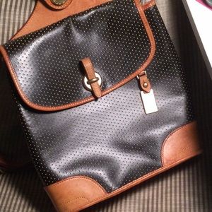 Dooney & Bourke tan and black leather backpack